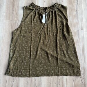 LOFT Outlet Olive Green Sleeveless Blouse XL | High Neck Tie Top Flowy Tank